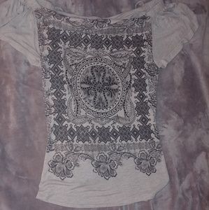 Scoopneck black & gray shirt with rhinestones